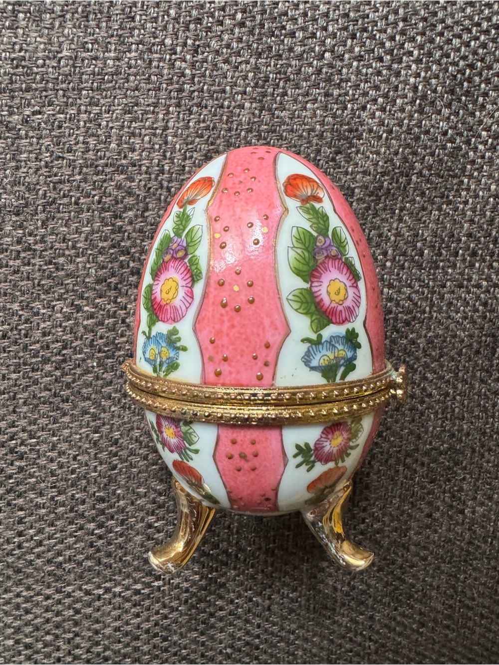 Floral Footed Porcelain Decorative Egg Trinket Box - Pink & White